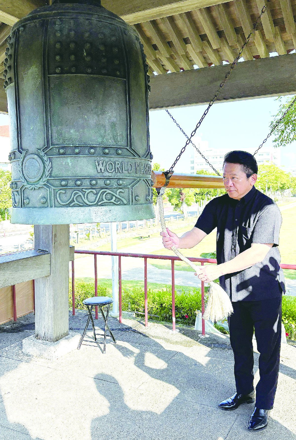 核廃絶訴え呼応鐘打　世界平和の鐘の会